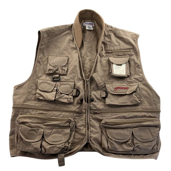 Pflueger Deluxe Mens Fly Fishing Vest Jacket XXL Tan Outdoors Full Zip Utility - Picture 1 of 11